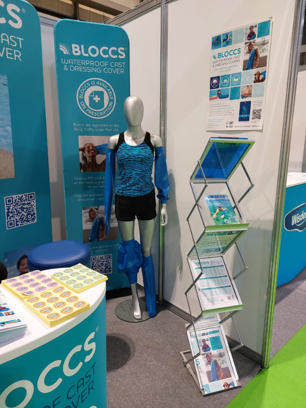 Maria the Mannequin display Bloccs Waterproof Cast and dressings covers at the Pharmacy Show 2022